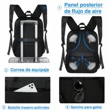 Mochila para laptop 17.3 pulgadas Impermeable, Mochila de Viaje Gran capacidad, mochilas con Puerto de Carga USB, mochilas para hombre, Trabajo, Viaje, Negro, Azul - Negro - Ver 4