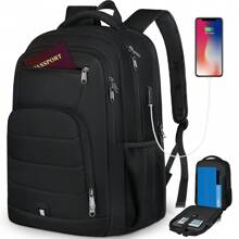Mochila para laptop 17.3 pulgadas Impermeable, Mochila de Viaje Gran capacidad, mochilas con Puerto de Carga USB, mochilas para hombre, Trabajo, Viaje, Negro, Azul - Negro - Ver 1