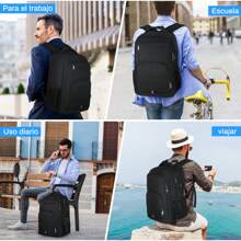 Mochila para laptop 17.3 pulgadas Impermeable, Mochila de Viaje Gran capacidad, mochilas con Puerto de Carga USB, mochilas para hombre, Trabajo, Viaje, Negro, Azul - Negro - Ver 6