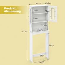 Toilet Shelf With Shelf, Toilet Overmount Cabinet, Bathroom Shelf, Tall Cabinet, Bathroom Shelf With Storage Space, Washing Machine Cabinet, 169 X 57 X 20cm (White) - White - View 5