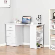 HOMCOM 120cm Computer Desk, Writing Table, PC Workstation With 3 Storage Shelves And Drawers - White - View 2
