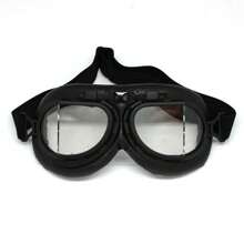 1Storm Motorcycle Scooter Mopeds Goggles Half Helmet Vintage Vespa Pilot Aviator Style,Bronze Frame Clear Lens - Black - View 1