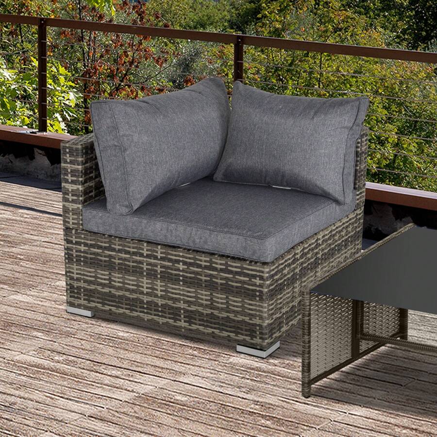 Outsunny PE Rattan Wicker Corner Sofa Garden Furniture Single Sofa Chair W/ Cushions - Dark Grey - View 1