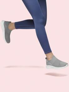 STQ Womens Slip On Trainers Lightweight Breathable Causal Walking Shoes - Medium Grey - View 4