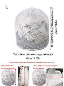 1pc Polyester Mesh Laundry Bag, Minimalist White Drawstring Detail Travel Laundry Bag For Washing Machine - White - View 4