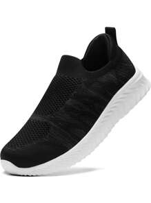 STQ Womens Slip On Trainers Causal Comfortable Shoes With Arch Support - Blanco negro - Ver 2