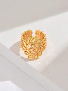 18K Gold Plated Fashionable Wheat Spike Ring, Openwork Lucky Women's Ring, Wedding Celebration Jewelry - Keltakulta - Näytä 14