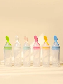 1pc 90ml Baby Milk Bottle Baby Food Feeder With Silicone Spoon, Perfect For Daily Or Outdoor Use, Comes With A Storage Box For Dustproof And Hygiene, Packed In Pp Box