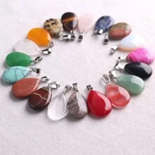 1 Miếng Đá tự nhiên Pha lê Mã não , Màu xanh lá Ngọc , Thạch anh hồng Bằng phẳng Giọt nước mắt Vật rủ xuống Mặt dây chuyền trang sức DIY Dây chuyền , Thép không gỉ Chuỗi - Đá tự nhiên - Xem 6