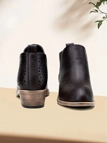 Comfyshoes Women's Fashion Ankle Boots, Perforated Western Booties, Low Heel Chunky Cutout Boots - 黑褐色 - 查看 7