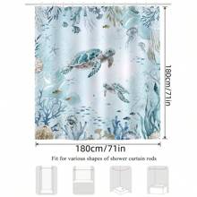 Sea Turtle Shower Curtain For Bathroom Teal Blue Ocean Beach Coastal Decorative Bath Curtain 71 X 71 Inch Polyester Fabric Waterproof Bathroom Curtain With 12 Hooks Home Bathroom Decor Fall Decor Bathroom Accessories Back To School - Green - View 2