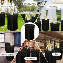 1 PC Cocktail Table Skirt, Black Spandex Table Covers For Highboy Table, Cocktail Table Tablecloth For High Top Party Table, Wedding, Party, Banquet - Black - View 4