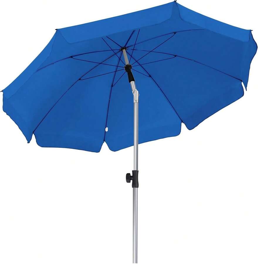 200 Cm Parasol, Market Umbrella, Bendable, Garden Umbrella, Round, 8 Steel Struts, Patio Umbrella, Sun Protection UV 50+ For Garden, Balcony And Patio, 200 G/M² - 寶藍色 - 查看 1