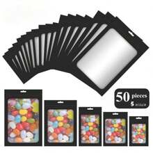 50 cái Có thể khóa lại được Polyester Phim ảnh Tự niêm phong Cái túi , Đồ trang sức , Hộp Đựng Thực Phẩm , bao bì , Chống mùi hôi Với Treo Lỗ - màu đen - Xem 1