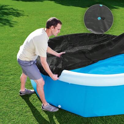 Cubierta para Alberca Circular Funda Para Piscina de PVC Cobertor para Alberca Negro  2.40 mts