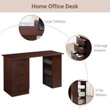 HOMCOM 120cm Computer Desk, Writing Table, PC Workstation With 3 Storage Shelves And Drawers - Brown - View 3