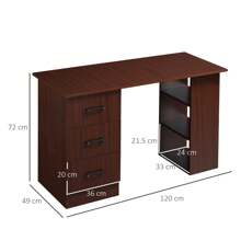 HOMCOM 120cm Computer Desk, Writing Table, PC Workstation With 3 Storage Shelves And Drawers - Brown - View 4
