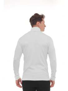 Blusa Masculina Cacharrel de malha Canelada Gola Alta - Branco - Visão 4
