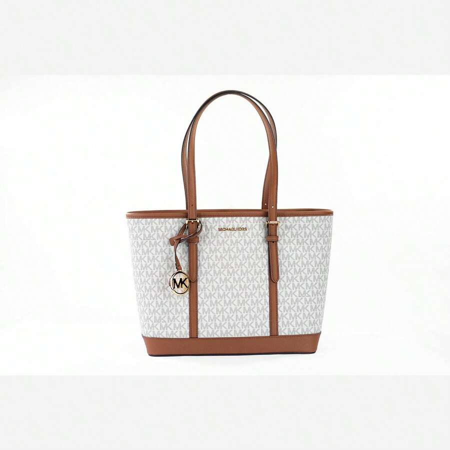 Michael Kors Jet Set Travel Small Ivory PVC Shoulder Tote Handbag Bag Women's Purse - Multi - View 1