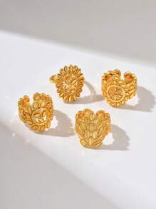 18K Gold Plated Fashionable Wheat Spike Ring, Openwork Lucky Women's Ring, Wedding Celebration Jewelry - Keltakulta - Näytä 3