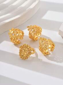 18K Gold Plated Fashionable Wheat Spike Ring, Openwork Lucky Women's Ring, Wedding Celebration Jewelry - Keltakulta - Näytä 2