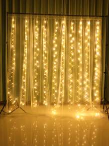 White Curtain And Light String Set, Gauze Banners Perfect Decoration Of Birthday Wedding 2025 New Year Party Room Background Wall, Including 2pcs Of 150*215cm White Gauze, 1pc 300cm Warm Light String 300 LED, USB Powered Curtain Fairy Lights, Remote Control 8 Lighting Modes, And 10pcs Of Curtain Clips Back To School Valentine Day - 白色 - 查看 3