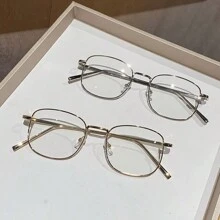 1pc Square Metal Eyeglass Frame, Clear Lens, Non-Prescription Glasses, Unisex Japanese Style Decorative Glasses, Elegant Fashion Beach Accessory, Women's Fashion Eyewear Accessory - Silver - View 10