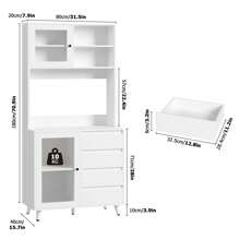 Furchen Alacena Cocina 180 cm, Mueble Auxiliar de Cocina con 2 Puertas de Cristal y 4 cajones, se envía en 2 Paquetes, para Cocina, Comedor 80 x 40 x 180 cm Blanco - Blanco - Ver 5