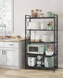 SONGMICS 5 层金属储物架，带 X 侧框的搁架单元，密集网格，12.6 X 31.5 X 57.3 英寸，适用于入口、厨房、客厅、浴室、工业风格户外装饰 - 黑色 - 查看 1