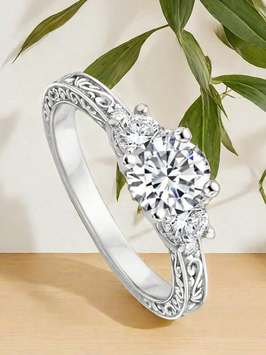 1 件时尚精致华丽个性化独特白色圆形戒指，适合女士情人节约会、求婚、婚礼、订婚、惊喜仪式礼物 - 銀色 - 查看 1