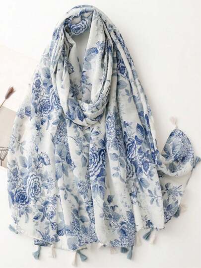 波西米亚风单件印花丝巾，女士春夏真丝围巾，防晒保暖，时尚长围巾，百搭披肩配饰