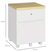 Vinsetto 2-Drawer Filing Cabinet With Lock, Mobile File Cabinet With Hanging Bars For Legal Size And Wheels, Home Office Study, White - White - View 3