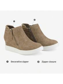 Women's Platform Wedge Sneakers Ankle Booties With An Elastic Strap And Inside Zipper Enhances Comfort - Màu Xám nhạt - Xem 6