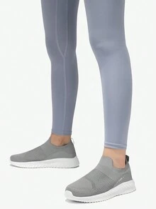 STQ Womens Slip On Trainers Lightweight Breathable Causal Walking Shoes - Medium Grey - View 1