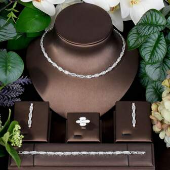 1套優雅立體切割美鑽橢圓裝飾珠寶套裝,適合女士派對穿搭