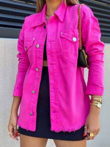 Women Denim Jackets & Coats - Màu Hồng Tươi - Xem 2