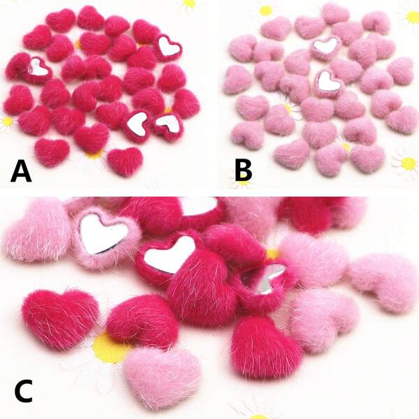 30pcs Hairy Fabric Covered Heart Flatback Cabochon DIY Hair Clip Scrapbooking Accessories Valentine's Day