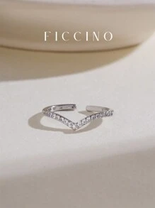 FICCINO Ficcino Adjustable Gold Plated & Platinum Plated V Shape Rose Gold Ring With Cubic Zirconia, Great Anniversary Gift With Jewelry Box