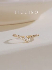FICCINO Ficcino Adjustable Gold Plated & Platinum Plated V Shape Rose Gold Ring With Cubic Zirconia, Great Anniversary Gift With Jewelry Box