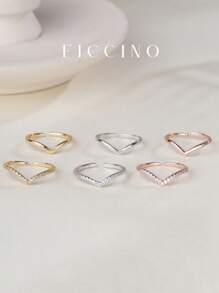 FICCINO Ficcino Adjustable Gold Plated & Platinum Plated V Shape Rose Gold Ring With Cubic Zirconia, Great Anniversary Gift With Jewelry Box