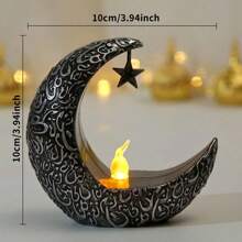 1pc Star & Moon Candle Holder, Arabic Lantern Style Electric Wax Candle Light, Suitable For Middle Eastern Festivals, Bedroom, Bedside, Living Room Atmosphere Decoration