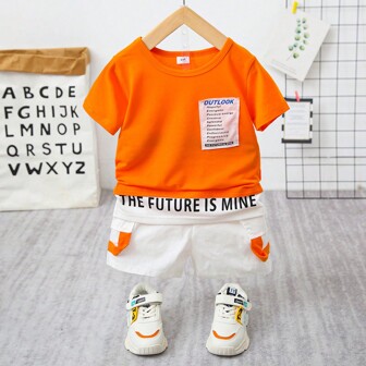 PatPat Young Boy 2pcs Letter Print Tee And Shorts Set