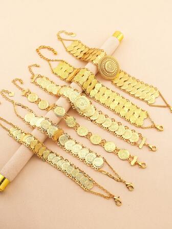 1 st. Vintage Guld Mynt Armband Bohemisk Koppar Smycke Lämplig För Kvinnors Daglig Semester Datum Bär