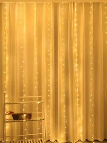 White Curtain And Light String Set, Gauze Banners Perfect Decoration Of Birthday Wedding 2025 New Year Party Room Background Wall, Including 2pcs Of 150*215cm White Gauze, 1pc 300cm Warm Light String 300 LED, USB Powered Curtain Fairy Lights, Remote Control 8 Lighting Modes, And 10pcs Of Curtain Clips Back To School Valentine Day - 白色 - 查看 5
