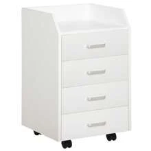 Vinsetto Cajonera de Oficina Mueble Auxiliar para Archivos con 4 Cajones Encimera Superior de Almacenaje 4 Ruedas y 2 Frenos para Estudio Despacho 40x36x65 cm - Blanco - Ver 5