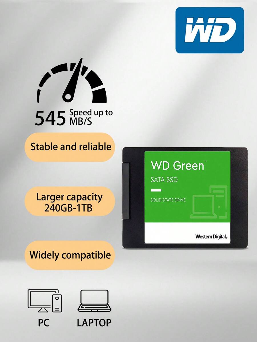 WD Western Digital Green 2.5" 240GB 480GB 1TB SSD 內部固態硬碟 硬碟盤 SATA 3. - 軍綠色 - 查看 1