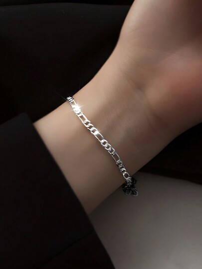 ELSEDES 1pc Handmade S925 Sterling Silver Geometric Chain Bracelet, Fashionable And Elegant, Suitable For Women Daily, Office And Party Wear