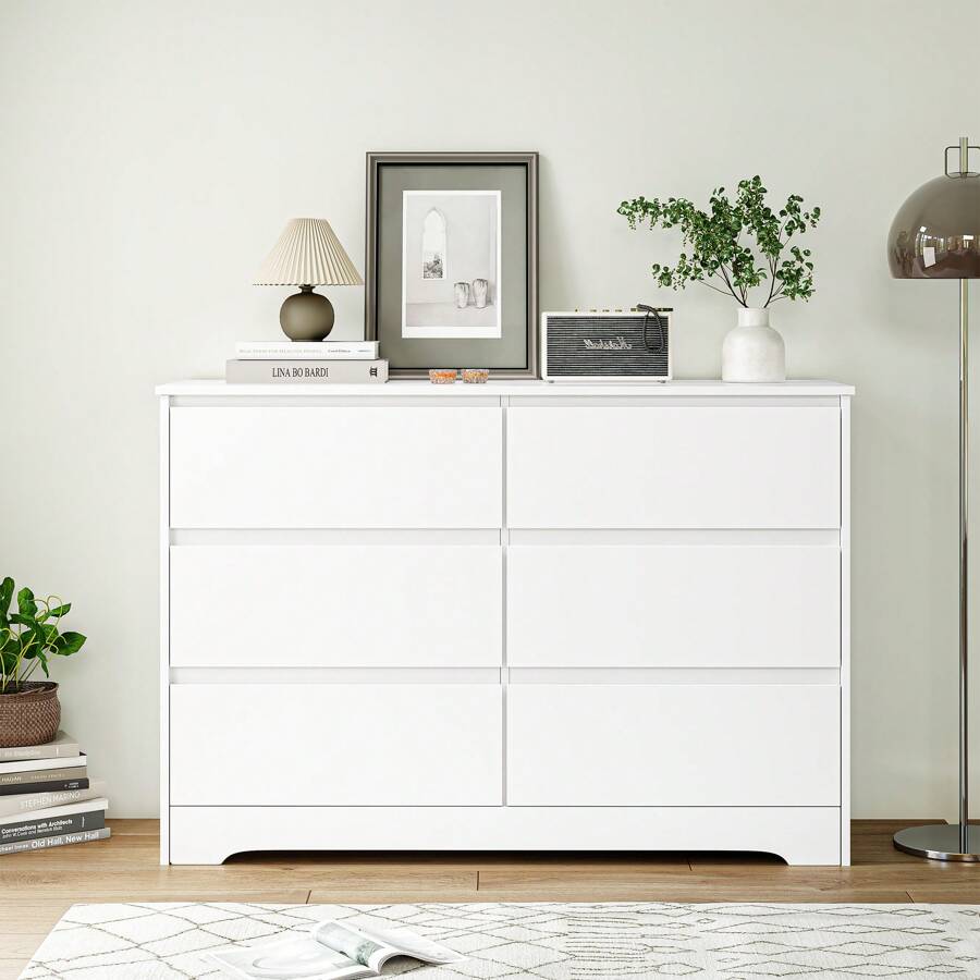 Bedroom Chest Of Drawers, White Bedroom Chest Of Drawers, Chest Of Drawers With Six Drawers, White Chest Of Drawers For Adults, Storage Cabinet, Modern, Wood, 120 X 40 X 82 Cm - White - View 1