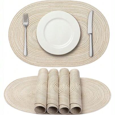 1pc/2pcs/4pcs/6pcs/8pcs 50*35cm Handwoven Placemats, Heatproof Pot Holders, Decorative Cushion Pads, Oval Shape, Bohemian Style, Suitable For Home, Restaurant, Kitchen, Party, Indoor And Outdoor Coffee/Dining/Office Tables