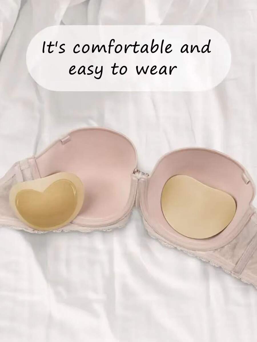 1pair Bikini Breast Lifting Pad, Breathable Sponge Bra Pad, Paste Bra Pad For Swimsuit & Bikini - Khaki - View 1